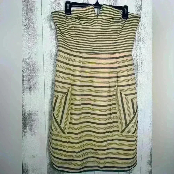 Anthropologie Maeve Changing Stripes Strapless Linen Dress with pockets - Picture 3 of 12